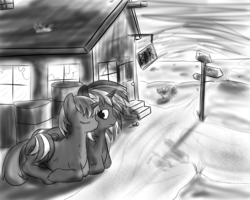 Size: 2000x1600 | Tagged: safe, artist:thorheim, oc, oc only, oc:homage, oc:littlepip, pony, unicorn, fallout equestria, black and white, eyes closed, fanfic, fanfic art, female, grayscale, horn, lying down, mare, monochrome, oc x oc, prone, ship:pipmage, shipping, wasteland