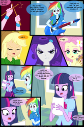 Size: 900x1360 | Tagged: safe, artist:jacky-bunny, applejack, fluttershy, pinkie pie, rainbow dash, rarity, twilight sparkle, equestria girls, g4, my little pony equestria girls: rainbow rocks, comic, magic of the sirens, mane six, prank, rainbow douche, twilight sparkle (alicorn), ugly