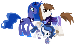 Size: 940x564 | Tagged: safe, artist:unoriginai, pipsqueak, princess luna, oc, oc:moon crater, earth pony, pony, g4, armor, cute, cutie mark, family, female, filly, male, night guard, offspring, older, older pipsqueak, parent:pipsqueak, parent:princess luna, parents:lunapip, ship:lunapip, shipping, simple background, story included, straight, unshorn fetlocks