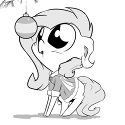 Size: 2500x2500 | Tagged: safe, artist:krucification, fluttershy, pony, g4, christmas, drool, flutterbat, high res, monochrome, ornament, solo