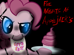 Size: 1024x768 | Tagged: safe, pinkie pie, pony, robot, robot pony, five nights at aj's, g4, angry, animatronic, bib, chica, cupcake, female, five nights at aj's 2, five nights at freddy's, five nights at freddy's 2, hungry, pinkica pie, solo, toy pinkica