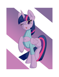 Size: 1024x1325 | Tagged: safe, artist:mintybit, twilight sparkle, alicorn, pony, g4, chest fluff, clothes, female, keyhole turtleneck, mare, one eye closed, open-chest sweater, raised hoof, solo, sweater, turtleneck, twilight sparkle (alicorn)