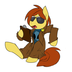 Size: 2000x2000 | Tagged: artist needed, safe, oc, oc:postal mare, bad edit, bipedal, clipboard, clothes, colored, high res, hoof hold, petition, ponified, postal, postal 2, postal dude, shirt, sunglasses, t-shirt, textless, trenchcoat
