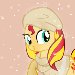 Size: 1000x1000 | Tagged: safe, artist:prettycupcakes, artist:your-pretty-cupcake, sunset shimmer, pony, unicorn, g4, beanie, clothes, female, hat, solo, sweater, turtleneck