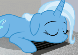 Size: 1000x702 | Tagged: safe, artist:badumsquish, derpibooru exclusive, trixie, pony, unicorn, g4, animated, badumsquish is trying to murder us, behaving like a dog, cute, diatrixes, ear flick, eyes closed, female, floppy ears, furnace vent, mare, ponified animal photo, prone, sleeping, smiling, solo