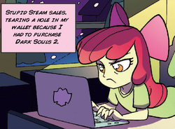 Size: 603x444 | Tagged: safe, idw, apple bloom, equestria girls, g4, spoiler:comic, apple bloom's blog, dark souls 2, meme, steam (software), steam sale, valve