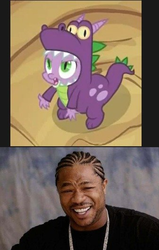 Size: 337x530 | Tagged: safe, edit, edited screencap, screencap, spike, dragon, human, g4, dragon costume, dragonception, irl, irl human, male, meme, photo, yo dawg