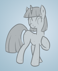 Size: 346x426 | Tagged: safe, artist:howlsinthedistance, oc, oc only, oc:alabaster moonrise, pony, unicorn, petrification, raised hoof, smiling, statue