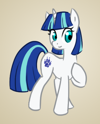 Size: 345x427 | Tagged: safe, artist:howlsinthedistance, oc, oc only, oc:alabaster moonrise, pony, unicorn, raised hoof, smiling, solo