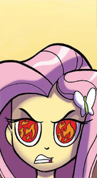 Size: 507x933 | Tagged: safe, edit, idw, fluttershy, equestria girls, g4, spoiler:comic, spoiler:comicholiday2014, angry, destroy all enemies, eyes, fire, flame eyes, flutterrage, rage, textless, the fire in her eyes, wingding eyes