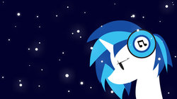 Size: 1024x576 | Tagged: safe, artist:eggrole7, dj pon-3, vinyl scratch, g4, female, minimalist, snow, snowfall, solo