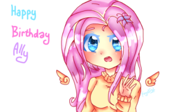 Size: 1000x650 | Tagged: safe, artist:krystial, fluttershy, human, g4, clothes, female, humanized, solo, sweatershy, winged humanization