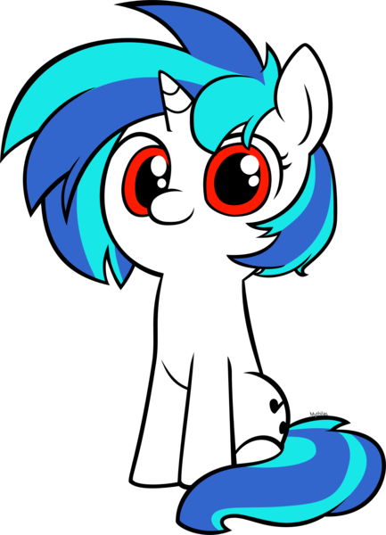 Size: 2000x2770 | Tagged: safe, artist:mythilas, artist:valcron, dj pon-3, vinyl scratch, pony, unicorn, g4, 2013, cute, featured image, female, filly, filly vinyl scratch, high res, hooves, horn, looking at you, mare, red eyes, simple background, sitting, smiling, smiling at you, solo, transparent background, vector, vinylbetes, weapons-grade cute, wrong eye color, younger
