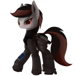 Size: 2500x2500 | Tagged: dead source, safe, artist:allyster-black, oc, oc only, oc:blackjack, cyborg, pony, unicorn, fallout equestria, fallout equestria: project horizons, amputee, blushing, cybernetic legs, female, gun, high res, level 2 (project horizons), solo