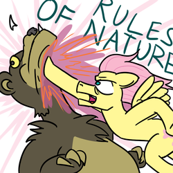 Size: 800x800 | Tagged: safe, artist:jargon scott, fluttershy, harry, bear, g4, butterscotch, metal gear, rule 63, rules of nature