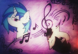 Size: 1564x1104 | Tagged: safe, artist:canvymamamoo, dj pon-3, octavia melody, vinyl scratch, g4