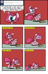 Size: 1268x1964 | Tagged: safe, artist:joeywaggoner, pinkie pie, earth pony, pony, the clone that got away, g4, too many pinkie pies, comic, dancing, diane, exhausted, female, hungry, mare, pinkie clone, solo, tap dancing, tired, tumblr, woobie