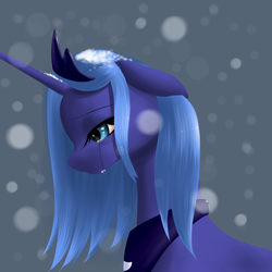 Size: 1400x1400 | Tagged: safe, artist:gylin, princess luna, g4, crying, female, s1 luna, snow, snowfall, solo