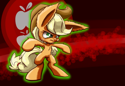 Size: 1280x886 | Tagged: safe, artist:heir-of-rick, applejack, earth pony, pony, daily apple pony, g4, angry, apple, bipedal, chest fluff, ear fluff, impossibly large ears