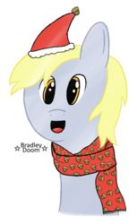Size: 600x983 | Tagged: safe, artist:bradleydoom, derpy hooves, pegasus, pony, g4, christmas, female, happy, mare, muffin, solo