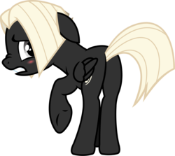 Size: 2285x2038 | Tagged: safe, artist:outlawedtofu, oc, oc only, oc:astral, pegasus, pony, fallout equestria, fallout equestria: outlaw, blushing, butt, female, high res, looking back, plot, scrunchy face, simple background, solo, transparent background, underhoof, vector