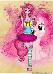 Size: 500x700 | Tagged: safe, artist:calyartist, pinkie pie, earth pony, anthro, g4, clothes, female, skirt, solo