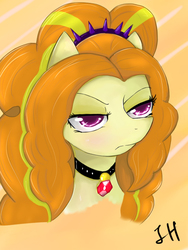 Size: 720x960 | Tagged: safe, artist:dashy21, adagio dazzle, ambiguous species, pony, equestria girls, g4, my little pony equestria girls: rainbow rocks, bust, disguise, disguised siren, equestria girls ponified, female, gem, lidded eyes, mare, orange background, ponified, portrait, simple background, siren gem, solo, unamused