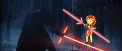 Size: 819x343 | Tagged: safe, edit, edited screencap, screencap, sunset shimmer, equestria girls, g4, my little pony equestria girls: rainbow rocks, crossguard lightsaber, double lightsaber, kylo ren, lightsaber, meme, star wars, star wars: the force awakens, weapon