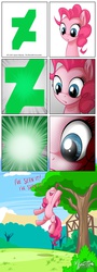 Size: 1100x3041 | Tagged: safe, artist:mysticalpha, pinkie pie, earth pony, pony, g4, comic, cute, deviantart, diapinkes, female, fourth wall, logo, mare, meta, solo