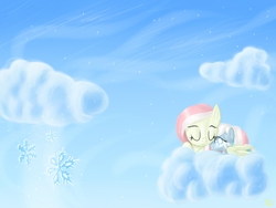 Size: 2000x1500 | Tagged: safe, artist:skorpionletun, oc, oc only, oc:primrose, oc:snowdrop, pegasus, pony, snowdrop (animation), cloud, cloudy, female, filly, foal, hug, mare, mother and daughter, snow, snowfall, snuggling, wallpaper, winghug