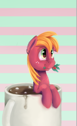 Size: 434x709 | Tagged: safe, artist:cottoncole, big macintosh, earth pony, pony, g4, christmas, cup, cup of pony, holly, hot chocolate, male, marshmallow, solo