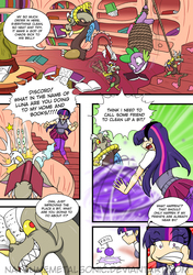 Size: 741x1050 | Tagged: safe, artist:natsumemetalsonic, discord, spike, twilight sparkle, draconequus, human, comic:vore is magic too, g4, breasts, busty twilight sparkle, clothes, comic, female, humanized, imminent vore, male, panties, panty shot, underwear