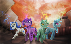 Size: 1920x1200 | Tagged: safe, artist:darkdoomer, rarity, trixie, twilight sparkle, pony, unicorn, g4, magic