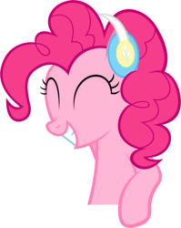 Size: 1007x1265 | Tagged: safe, artist:zacatron94, pinkie pie, earth pony, pony, g4, ^^, bust, cutie mark headphones, eyes closed, female, grin, headphones, portrait, simple background, smiling, solo, transparent background