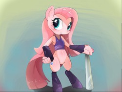 Size: 512x387 | Tagged: safe, artist:miki 14, pinkie pie, earth pony, anthro, g4, female, solo, sword