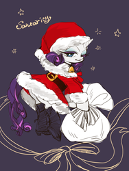 Size: 480x640 | Tagged: safe, artist:wan, rarity, g4, christmas, clothes, female, hat, holiday, santa costume, santa hat, solo