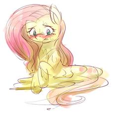 Size: 1024x942 | Tagged: safe, artist:yajima, fluttershy, goo pony, original species, g4, blushing, flutterbutter, melting, solo, transformation