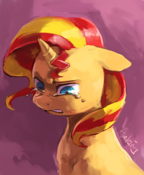 Size: 695x848 | Tagged: dead source, safe, artist:audrarius, sunset shimmer, pony, unicorn, g4, 30 minute art challenge, crying, female, solo, sunsad shimmer