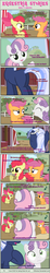 Size: 1004x5498 | Tagged: safe, artist:estories, apple bloom, scootaloo, sweetie belle, oc, oc:silverlay, original species, umbra pony, comic:seeds of darkness, g4, comic, cutie mark crusaders, hilarious in hindsight