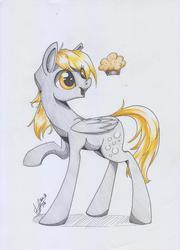 Size: 2484x3451 | Tagged: safe, artist:ebonytails, derpy hooves, pegasus, pony, g4, female, high res, mare, muffin, solo, traditional art