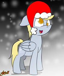 Size: 1700x2000 | Tagged: safe, artist:macdaddyzak, derpy hooves, pegasus, pony, g4, cute, derpabetes, female, hat, mare, santa hat, smiling, solo