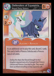 Size: 344x480 | Tagged: safe, enterplay, princess celestia, princess luna, alicorn, pony, g4, generic fixed set, my little pony collectible card game, angry, card, ccg, female, horn, jewelry, mare, peytral, regalia, royal sisters, siblings, sisters, tiara