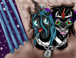 Size: 3244x2503 | Tagged: safe, artist:hoodedtomsi, king sombra, queen chrysalis, g4, duo, high res