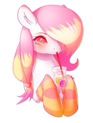 Size: 1500x2000 | Tagged: safe, artist:mimtii, oc, oc only, oc:lemonade paradise, clothes, drink, drinking, glass, lemonade, simple background, socks, solo, straw, striped socks, transparent background