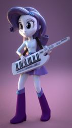 Size: 1080x1920 | Tagged: safe, artist:creatorofpony, rarity, equestria girls, g4, 3d, blender, boots, clothes, female, grin, keytar, musical instrument, shoes, skirt, smiling, solo