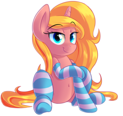 Size: 1700x1600 | Tagged: safe, artist:january3rd, oc, oc only, oc:dreamy sweet, pony, unicorn, belly button, clothes, simple background, socks, solo, striped socks, transparent background