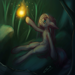 Size: 1024x1024 | Tagged: safe, artist:foldeath, pinkie pie, g4, female, forest, hope, light, painting, pinkamena diane pie, sad, sketch, solo