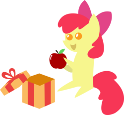 Size: 2008x1856 | Tagged: safe, artist:v0jelly, apple bloom, earth pony, pony, g4, apple, christmas, female, filly, foal, pointy ponies, present, simple background, solo, transparent background