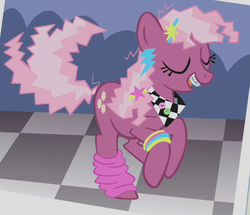 Size: 635x546 | Tagged: safe, screencap, cheerilee, earth pony, pony, call of the cutie, g4, 80s, 80s cheerilee, braces, eyes closed, female, mare, solo, young, younger