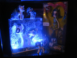 Size: 1600x1200 | Tagged: safe, dj pon-3, vinyl scratch, equestria girls, g4, brushable, collection, display, doll, female, funko, irl, mcdonald's happy meal toys, misb, much vinyl, photo, ponied up, san diego comic con, shrine, toy